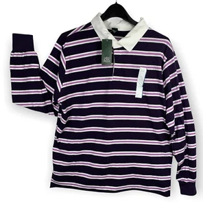 Womens WILD FABLE Size Lg Long Sleeve Collar Rugby Polo Shirt Purple Striped NEW - Picture 1 of 11