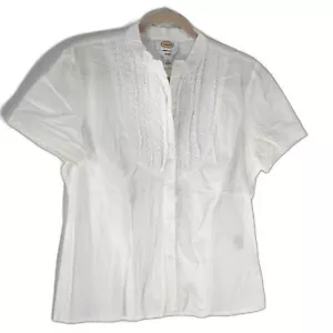 Talbots Damen Hemd weiß Kurzarm Button Down Größe L Stretch Spitzenbesatz - Bild 1 von 10