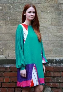 Vintage John Bates Dress 1960s John Bates Geometric Bubble Hem Dress Size 10-16 - Picture 1 of 4