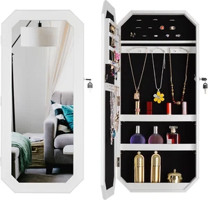 Full Mirror Octagon Jewelry Armoire with Mirror with Exclusive Improvements, 4.0 - Picture 1 of 7