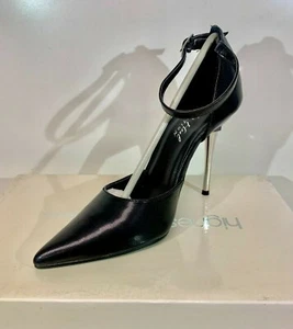 NEW The Highest Heel Black Pointed Toe Heels Stiletto Silver Heel Size 5 Slick - Picture 1 of 6