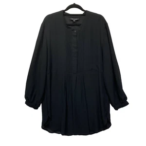 My Size Top Womens XS 14 Plus Size Black Button Up Long Sleeve Pleated - Picture 1 of 9