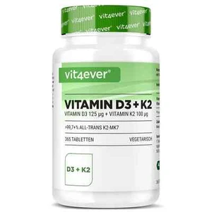  Vitamin D3 5000 I.E. + Vitamin K2 100 mcg 365 Tabletten MK7 All-Trans - Bild 1 von 8