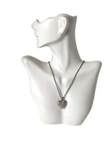 Chico's Silver Tone Puffy Heart Pendant Necklace Pave Cubic Zirconia - Picture 1 of 8