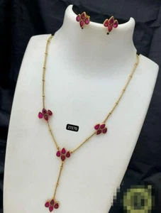 Bollywood Style Gold Plated Unique South Indian Chain Necklace Haram Jewelry Set - Picture 1 of 6
