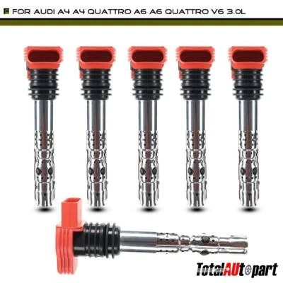 Paquete de 6 bobinas de encendido para Audi A4 A4 Quattro A6 A6 Quattro V6 3,0 L 06C905115B Foto 1 de 4