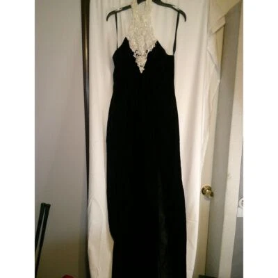 Vestido de Noche Vintage Zum Zum Terciopelo Negro con Encaje Cuello Halter Vestido Formal Foto 1 de 3
