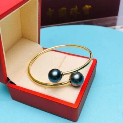 Preciosa AAAA++++ Enorme pulsera redonda de perlas negras del Mar del Sur de 11-10 mm 925S Foto 1 de 2