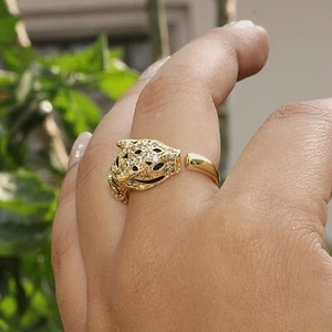 Designer Serpentine Leopard Face Adjustable Gold Ring For Women & Man Gift Jewel - Picture 1 of 8