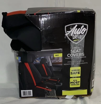 Cubierta de asiento de coche Auto Drive 2 piezas fibra de carbono negra con tubería - ajuste universal Foto 1 de 4