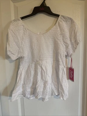 Top Babydoll Justice Girls Talla XL (16/18) Tejido/Tejido Mezcla Blanco Nuevo Con Etiquetas Foto 1 de 4