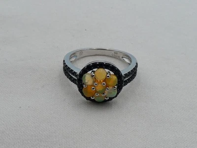 Anillo Estate de plata esterlina talla 6 ópalo y piedra negra OW-23 Foto 1 de 4