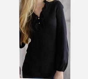 Mud Pie Laura Sweater Size Large Black Ruffle V Neck Gold Buttons New With Tags - Picture 1 of 12