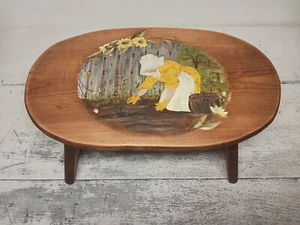 Hand Made & Painted Vintage Primitive Oval Oak Wood Stool 7 1/4"t x 17"L x 10"w - Picture 1 of 24