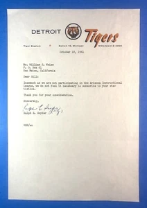 1961 Detroit Tigers Vintage Letterhead - Signature Ralph Snyder d/2013 - Picture 1 of 3