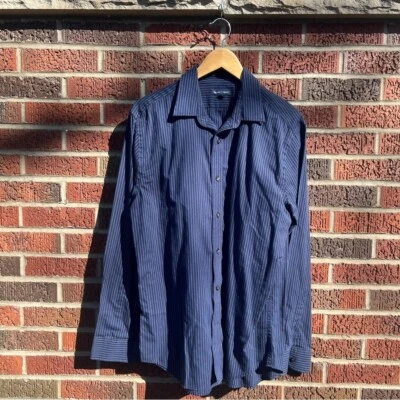 GAP темно-синий и серый в полоску первоклассный воротник рубашка на пуговицах - Изображение 1 из 2