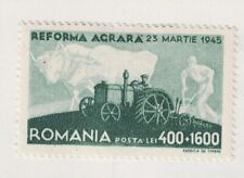 Romania Agriculture Collective Farm Tractor Cow stamp 1945 MLH RU