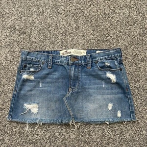 Vintage Y2K 90s Hollister Mini Skirt Womens Juniors Size 7 Distressed Blue Denim - Picture 1 of 5