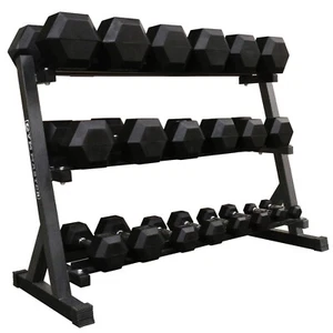 GYM MASTER Hex Dumbbell Set with 3 Tier Hex Dumbbell Rack - 257 KG Hex Weights - Picture 1 of 33