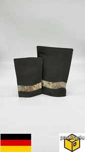 Standbodenbeutel Kraftpapier Schwarz Sichtfenster Doypack Druckverschluss ZIP - Bild 1 von 3
