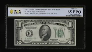 DBR 1934-B $10 New York Vinson Gem Fr. 2007-B PCGS-B 65 PPQ Serial B06156426E - Picture 1 of 2
