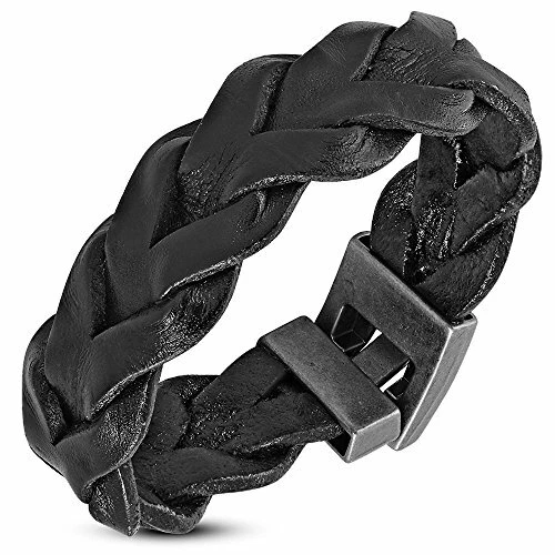 Pulsera de acero inoxidable de cuero trenzado marrón para hombre, 8" Foto 1 de 1