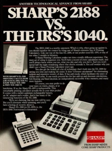 1982 Vintage Print Ad Sharp's EL-2188 VS. The IRS's 1040 Printing Calculators - Picture 1 of 2