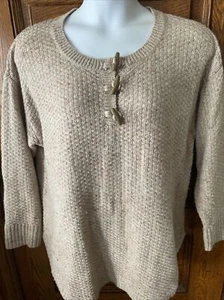 RUFF HEWN Marled Tan, Textured Knit, Wool Blend, Toggle Button SWEATER, Size 2X - Picture 1 of 6