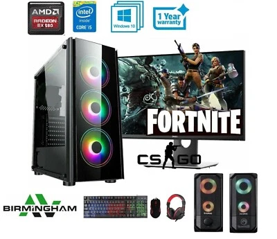 Gaming PC Bundle 24" Quad i5 16 GB Ram 240 GB SSD+ 1TB HDD 8GB RX 580 Windows 11 - Image 1 of 4
