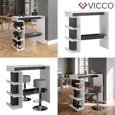 Bartisch Stehtisch Küchentisch Dana Weiß/Anthrazit Barhocker grau Ablage Vicco  - Bild 1 von 2