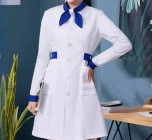 Women Nurse Female Doctor White Dress Beautician Lab Sweet Bow Coat Work Clothes - Picture 1 of 8