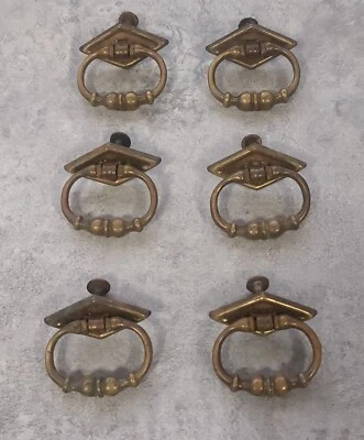 古董 Eastlake 抽屉拉钻石背板环扣 6 件套金色 — 第 1/3 张图片