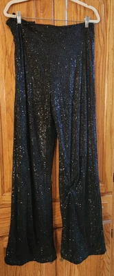 Fashion Nova Women’s Stretchy Black Sequin Pants Flare Leg fully lined large - Image 1 of 4
