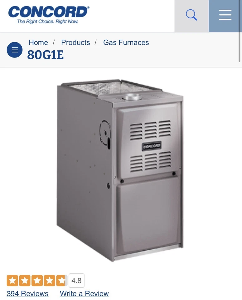 Horno Concord flujo ascendente 80 AFUE 70k BTU Foto 1 de 1