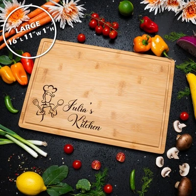 Tabla de cortar rectangular de bambú diseño de chef para mujer decoración de cocina regalo de cocina Foto 1 de 4