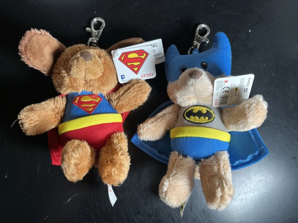 GUND BATMAN MALONE SUPERMAN GRIFFIN OSO LLAVEROS FELPA 5 PULGADAS NUEVOS CON ETIQUETAS Foto 1 de 4
