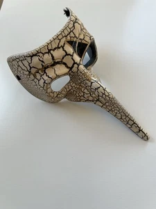 Crackle Gold Finish Zanni Plague Doctor Long Nose Molded Resin Mask Masquerade - Picture 1 of 7