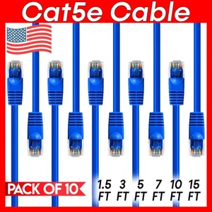 10 PACK Cat5e Cable Blue Cat 5 Patch Cord Ethernet RJ45 Connectors LAN Wire - Picture 1 of 11