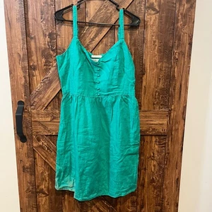 Cynthia Rowley Green Linen Sundress Sleeveless Button Front Dress Size 10 - Picture 1 of 5