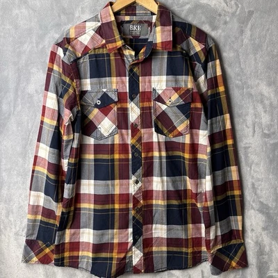 Camisa BKE Western Para Hombre Talla Grande Abotonada LS Cuadros Solapa Bolsillos Ajuste Estándar Foto 1 de 4