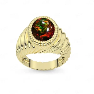 Anillo de compromiso de boda con piedras preciosas de corte ovalado de ópalo negro de 2,5 quilates, 9 x 7 mm para hombre - Imagen 1 de 6