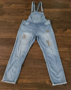 Justice Bib Overalls Light Wash Denim With Sequin Accent Patches Girls Size 20 - Picture 1 of 13