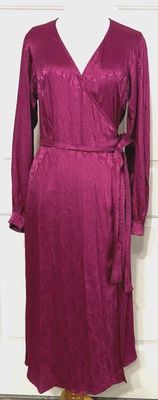 NUEVO CON ETIQUETAS Michael Kors Talla S Fucsia Profundo Animal Print Manga Larga Vestido Envolvente Mujer Foto 1 de 4