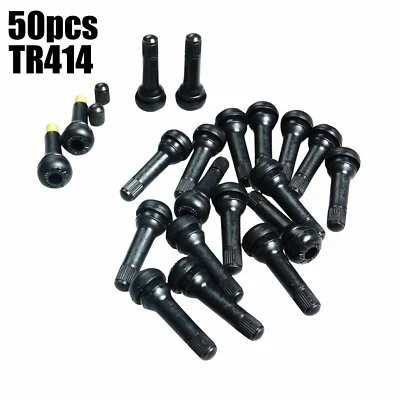 LOT 50 TR414 Snap-In Tire Wheel Valve Stems Medium Black Rubber Length: 50mm - Image 1 of 4