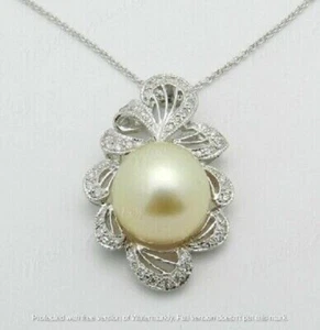 2Ct Round Cut White Pearl Halo Pendant 14K White Gold Plated 18"Free Chain - Picture 1 of 6