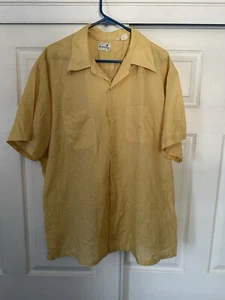 Vintage 50s 60s Cambridge Loop Collar Short Sleeve Shirt Yellow Rockabilly XXL - Picture 1 of 8