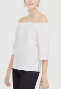 ANN TAYLOR TOP DONNA FUORI SPALLA BIANCO POPELINE -MP - Foto 1 di 10