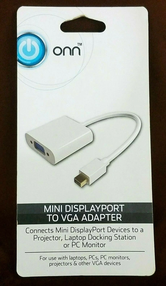 ONN ONA17AV052 Mini DisplayPort to VGA Adapter Mini DP to VGA Display White - Image 1 of 3