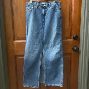 Vintage Calvin Klein Jeans Denim Maxi Skirt Front Slit Y2K Size 5 Long Straight - Picture 1 of 11