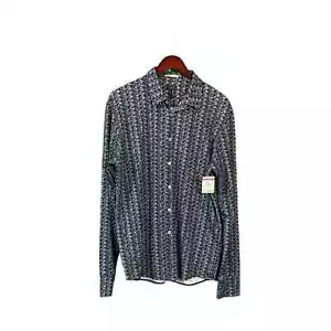 Good Man Langarm geometrischer Druck blau grau weiches Shirt mit Knopfleiste - groß - Bild 1 von 7